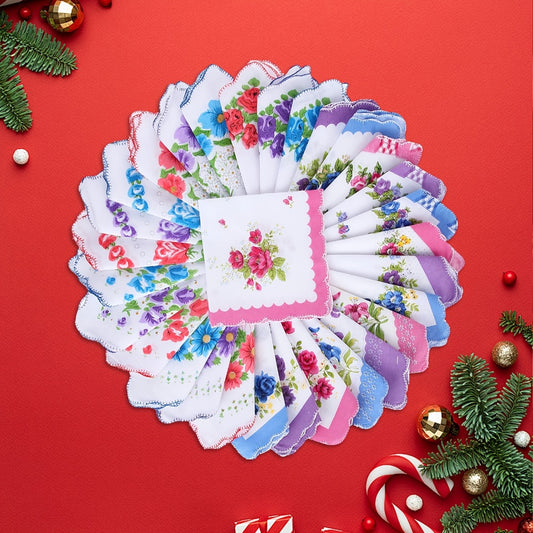 Handkerchiefs - Floral Print for Women 30pcs Vintage Soft Cloth Hankies Bulk Set Random - main product view