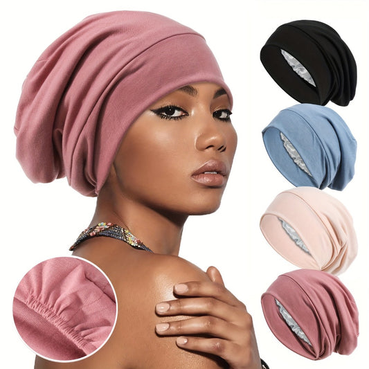 Hats & Beanies - Turban Hat for Women 4pcs Soft Satin Lining Muslim Turban Sleep Cap Chemo - main product view