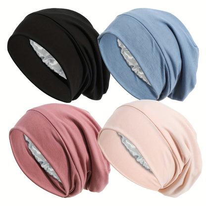 Hats & Beanies - Turban Hat for Women 4pcs Soft Satin Lining Muslim Turban Sleep Cap Chemo - product detail view 3