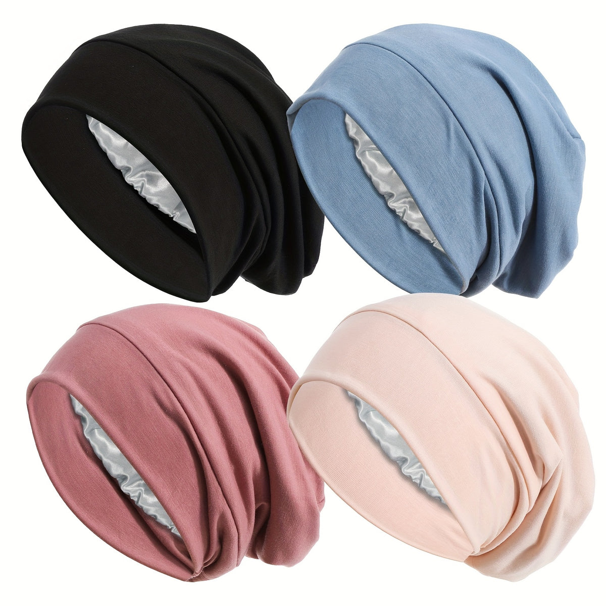 Hats & Beanies - Turban Hat for Women 4pcs Soft Satin Lining Muslim Turban Sleep Cap Chemo - product detail view 11