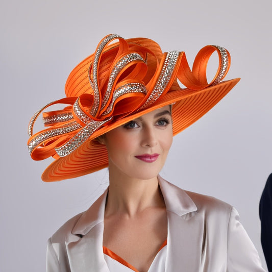 Hats - Church Hat Wide Brim Ladies Handmade Elegant Stone Embellished Sunday - main product view