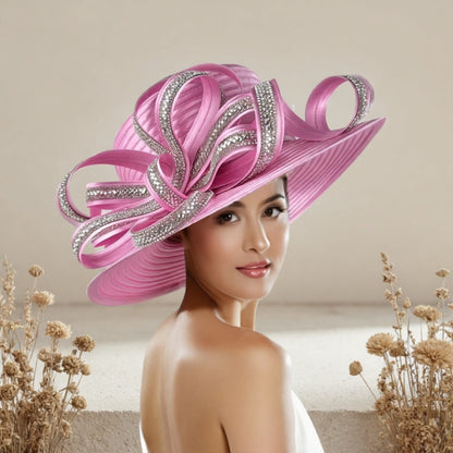 Hats - Church Hat Wide Brim Ladies Handmade Elegant Stone Embellished Sunday - product detail view 8