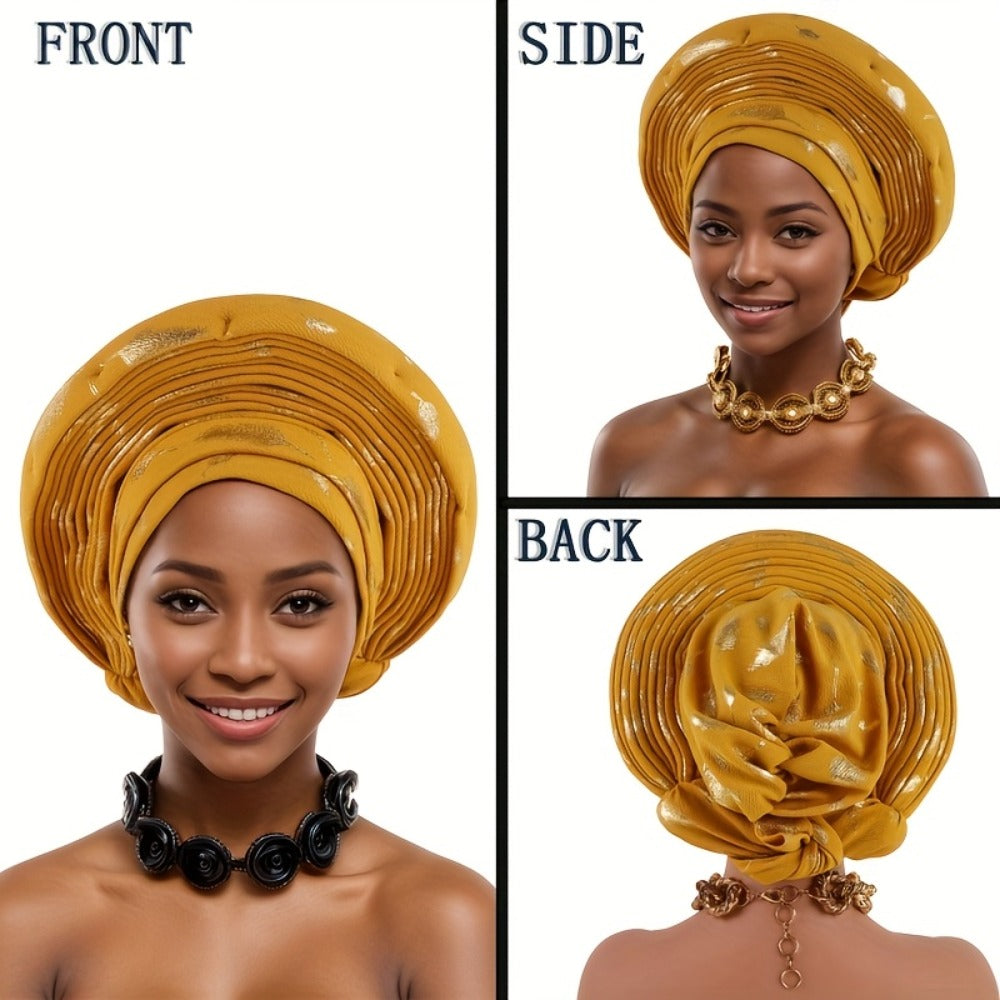 Head Wrap - African Headscarf Hat with Braided Crown for Women Multi-Layered Gele for - product detail view 2