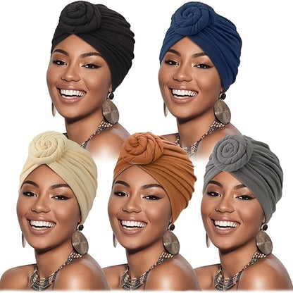 Head Wraps & Turbans - African Wrap for Women 5pcs Pre-Knotted Turban Bohemian Multicolor Knot - product detail view 2