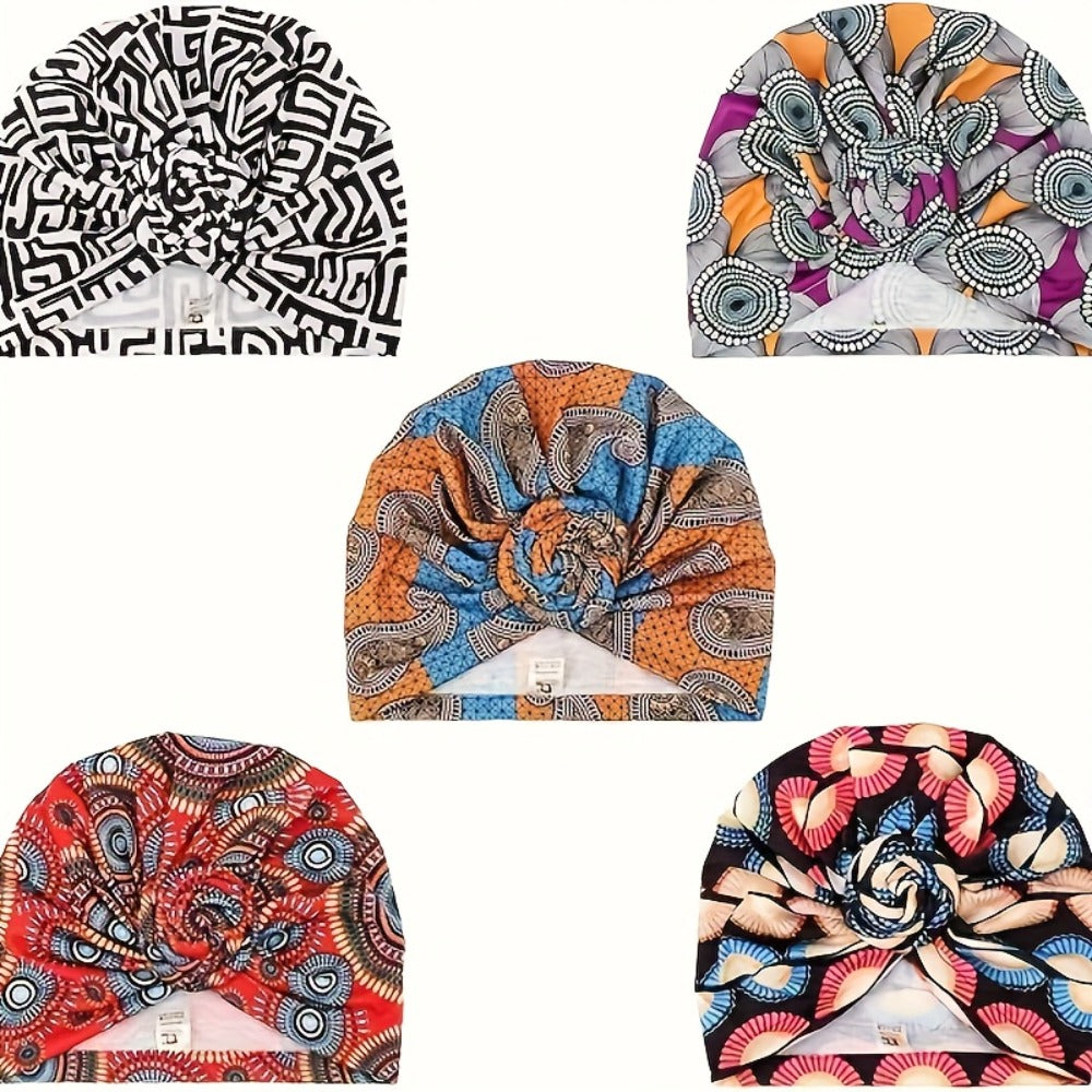 Head Wraps & Turbans - African Wrap for Women 5pcs Pre-Knotted Turban Bohemian Multicolor Knot - product detail view 8