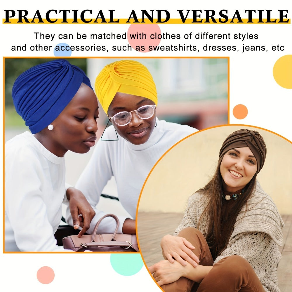 Head Wraps & Turbans - Turban for Women 15pcs Bohemian Pleated Pre-Tied Twisted Headband Set Soft - product detail view 11