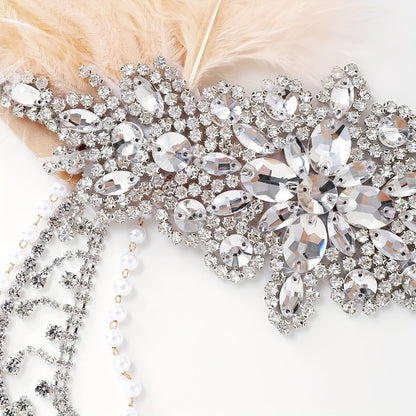 Headband for Women - 1920s Flapper for - Feather Headpiece with Chain - Roaring 20s Great - product detail view 12