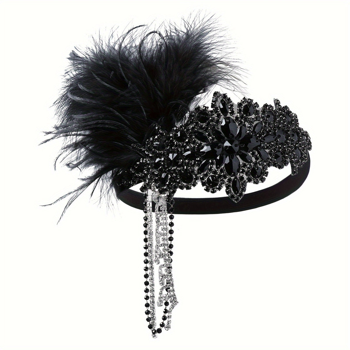 Headband for Women - 1920s Flapper for - Feather Headpiece with Chain - Roaring 20s Great - product detail view 17