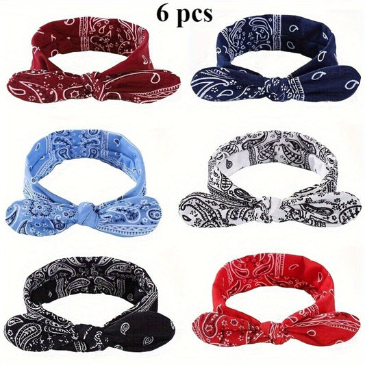 Headband for Women - for 6 Pack Bohemian Cashew Flower Bow Elastic Sports Headscarf Loose Boho - main product view