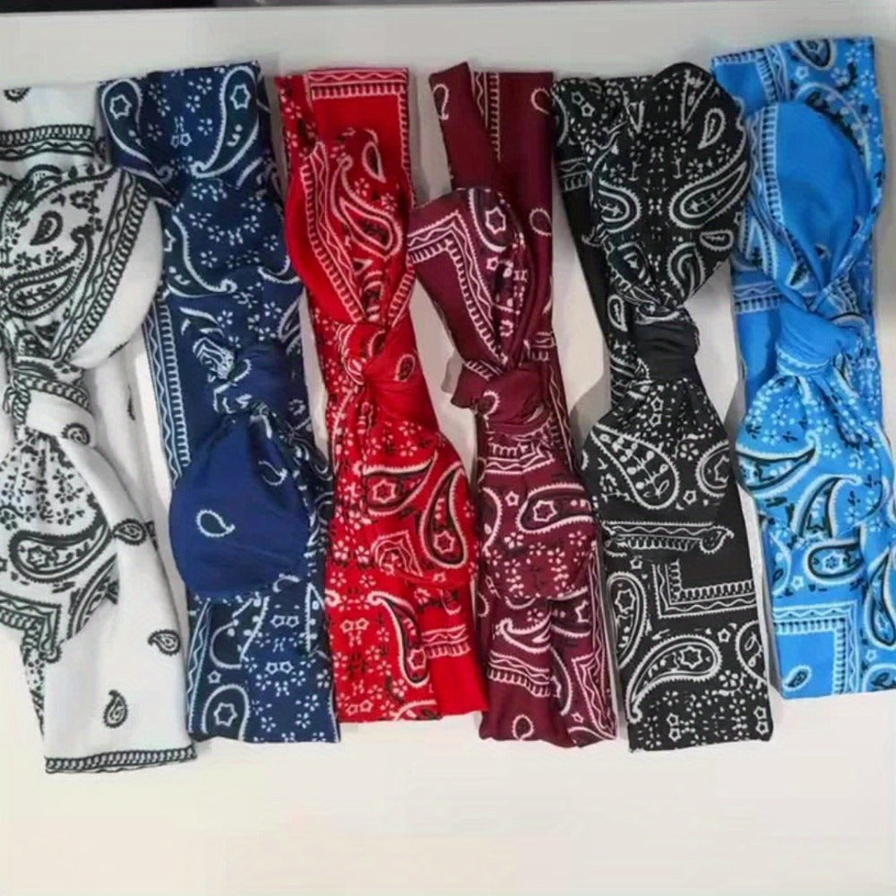 Headband for Women - for 6 Pack Bohemian Cashew Flower Bow Elastic Sports Headscarf Loose Boho - product detail view 8