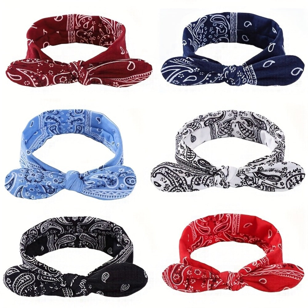 Headband for Women - for 6 Pack Bohemian Cashew Flower Bow Elastic Sports Headscarf Loose Boho - product detail view 10