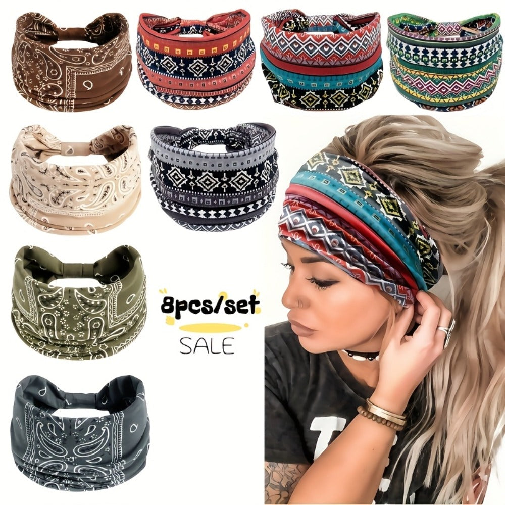 Headband for Women - for 8 Pack Wide African Turban Knot Elastic Hair Band Luxury Anti-Slip - main product view