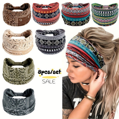 Headband for Women - for 8 Pack Wide African Turban Knot Elastic Hair Band Luxury Anti-Slip - main product view