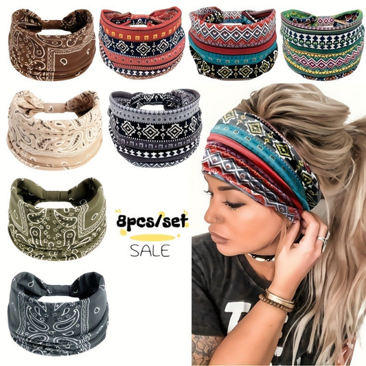 Headband for Women - for 8 Pack Wide African Turban Knot Elastic Hair Band Luxury Anti-Slip - main product view
