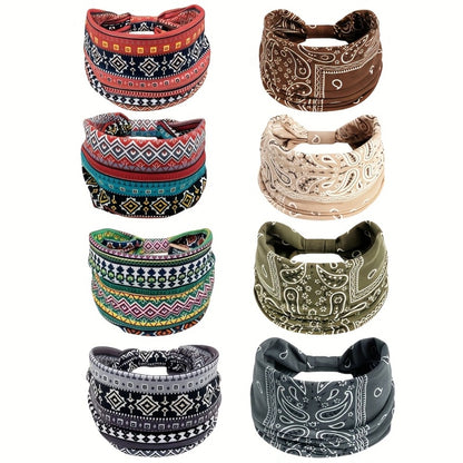 Headband for Women - for 8 Pack Wide African Turban Knot Elastic Hair Band Luxury Anti-Slip - product detail view 2