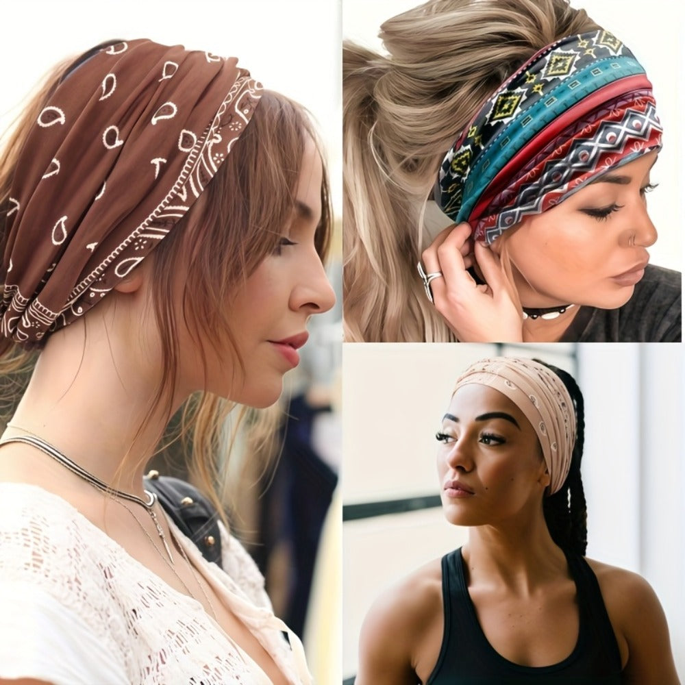 Headband for Women - for 8 Pack Wide African Turban Knot Elastic Hair Band Luxury Anti-Slip - product detail view 18