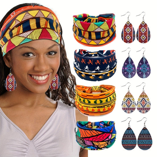Headband for Women - African Set for 4 Pcs Boho Wide Headscarf, Yoga Hair Bands, Earrings & - main product view