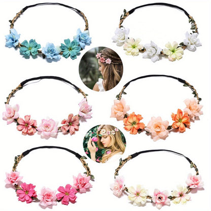 Headband for Women - Boho Floral Crown 12pcs - Adjustable Tiara Set for - Bohemian Bridal - product detail view 2