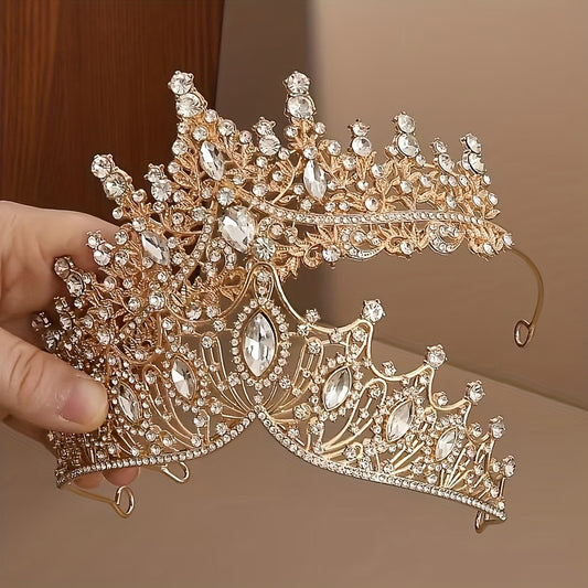 Headband for Women - Bridal Hair Jewelry Set 2 Pcs Gold Alloy for Baroque Luxury Hollow Crown - main product view