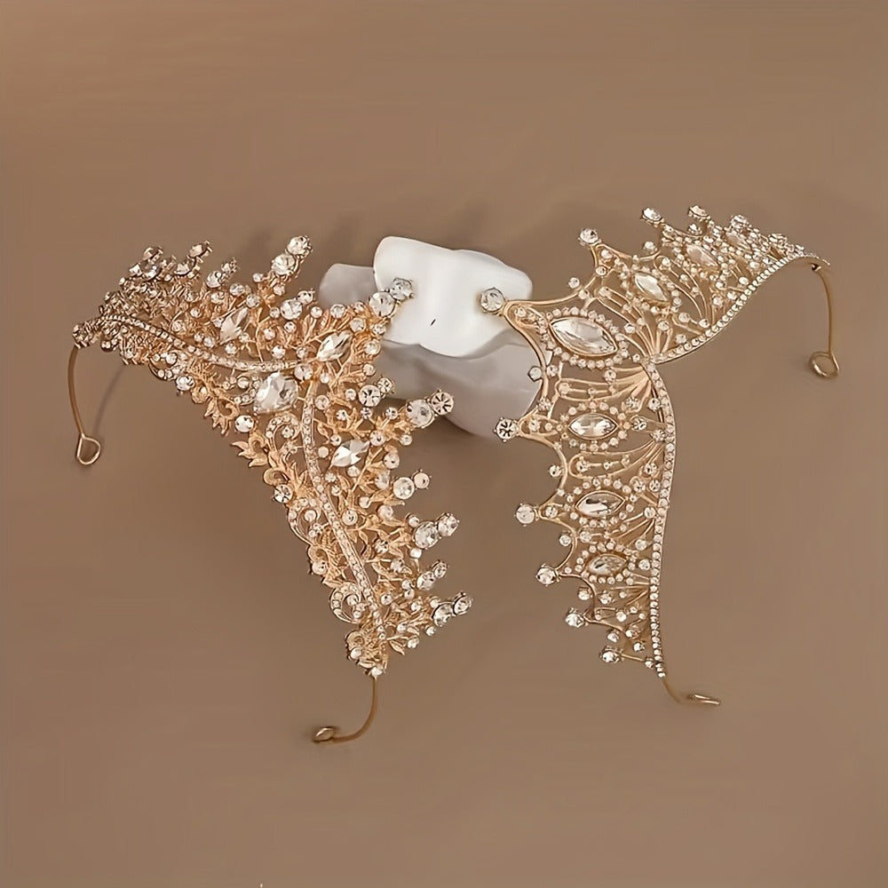 Headband for Women - Bridal Hair Jewelry Set 2 Pcs Gold Alloy for Baroque Luxury Hollow Crown - product detail view 5
