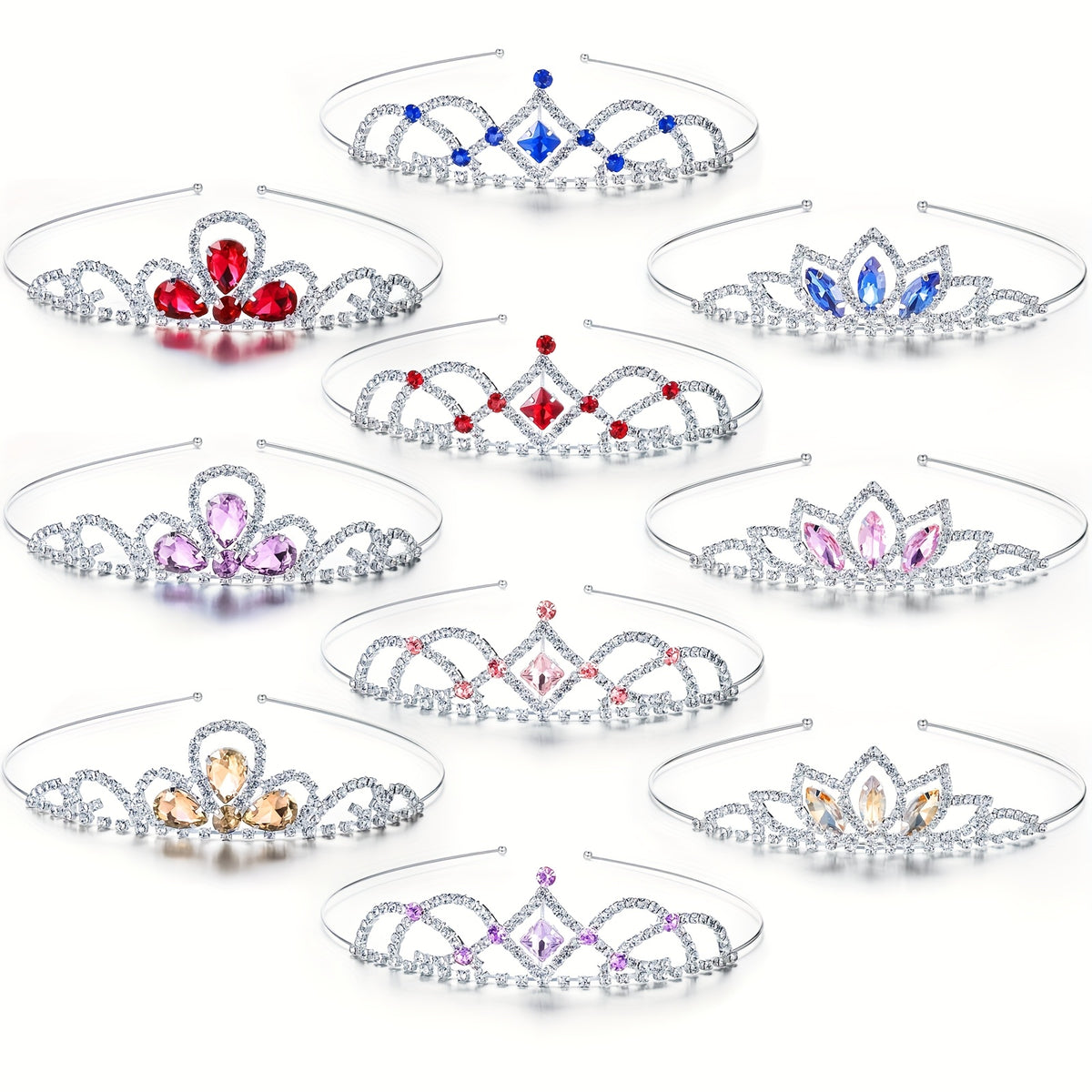 Headband for Women - Girls Princess Rhinestone Crown 10pcs - Colorful Crystal Tiara Set for - product detail view 6