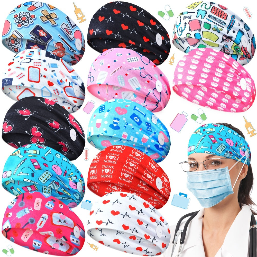 Headband for Women - Nurse with Buttons for 12 Pack Non-Slip Elastic Hair Bands for Mask, Ear - main product view