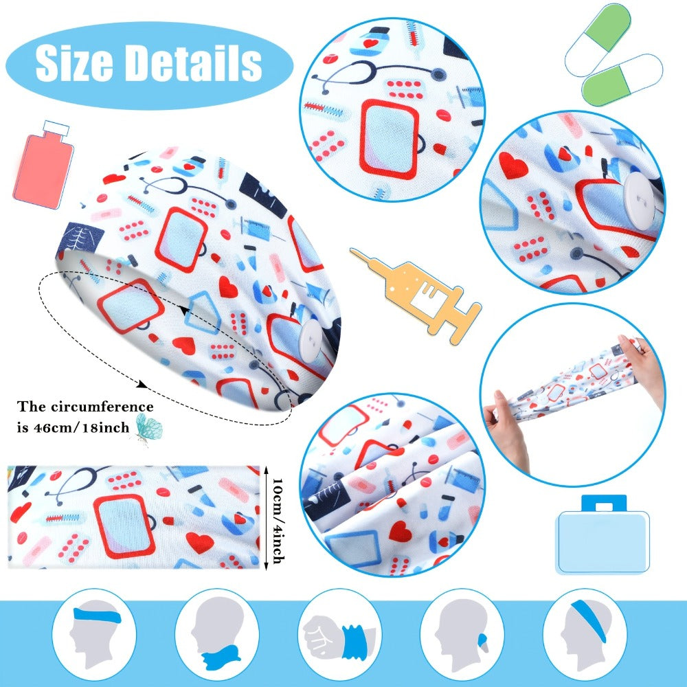 Headband for Women - Nurse with Buttons for 12 Pack Non-Slip Elastic Hair Bands for Mask, Ear - product detail view 4