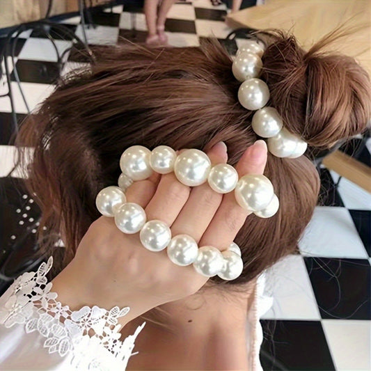 Headband for Women - Pearl 3pcs Set Elegant Imitation Pearl Elastic Hair Bands Multifunctional - main product view