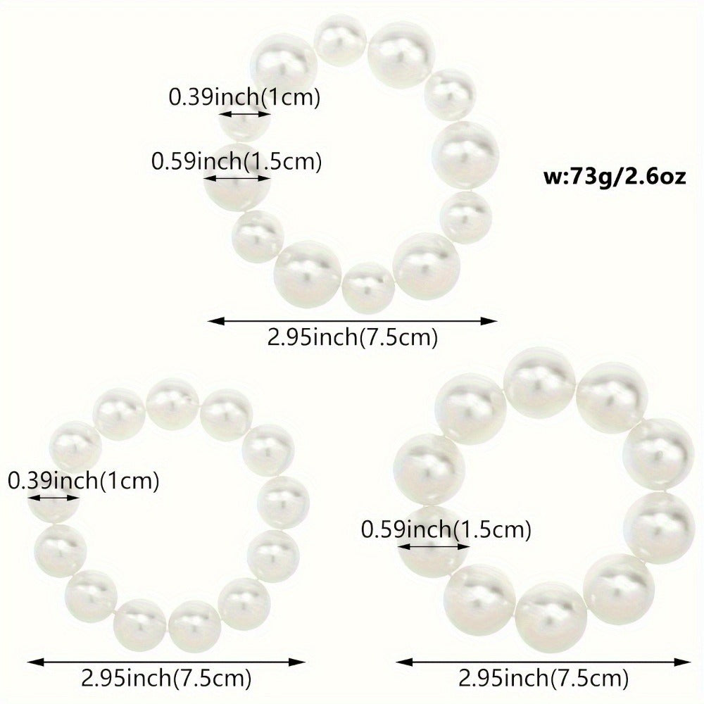 Headband for Women - Pearl 3pcs Set Elegant Imitation Pearl Elastic Hair Bands Multifunctional - product detail view 5