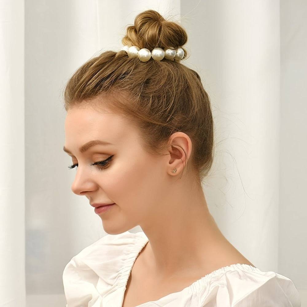 Headband for Women - Pearl 3pcs Set Elegant Imitation Pearl Elastic Hair Bands Multifunctional - product detail view 9