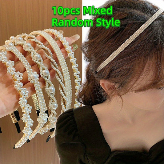 Headband for Women - Pearl Hair Bands 10pcs Set Elegant Imitation Pearl Hair Ties Mixed Styles - main product view