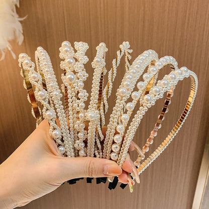 Headband for Women - Pearl Hair Bands 10pcs Set Elegant Imitation Pearl Hair Ties Mixed Styles - product detail view 2