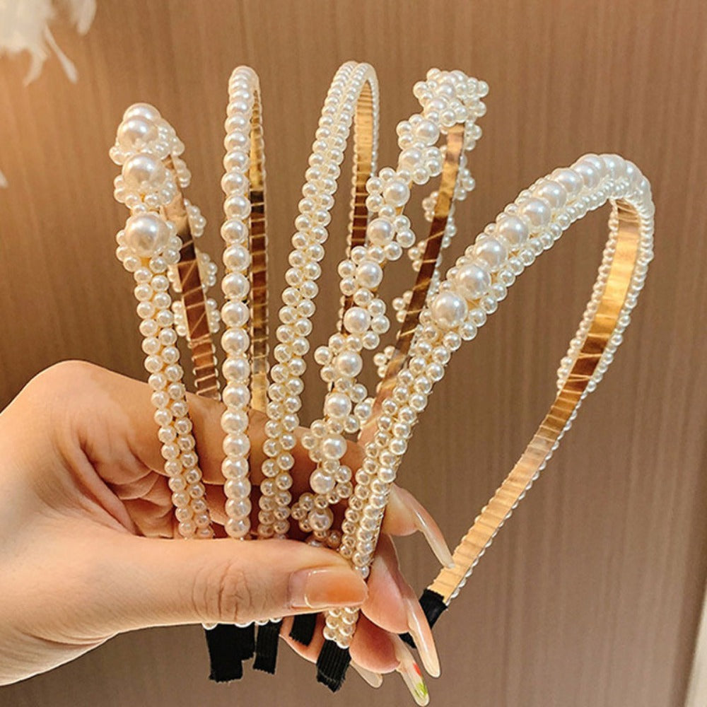 Headband for Women - Pearl Hair Bands 10pcs Set Elegant Imitation Pearl Hair Ties Mixed Styles - product detail view 4