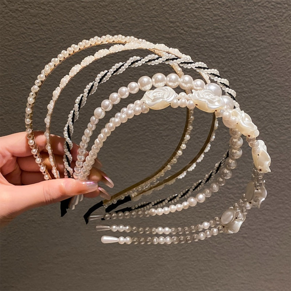 Headband for Women - Pearl Hair Bands 10pcs Set Elegant Imitation Pearl Hair Ties Mixed Styles - product detail view 5