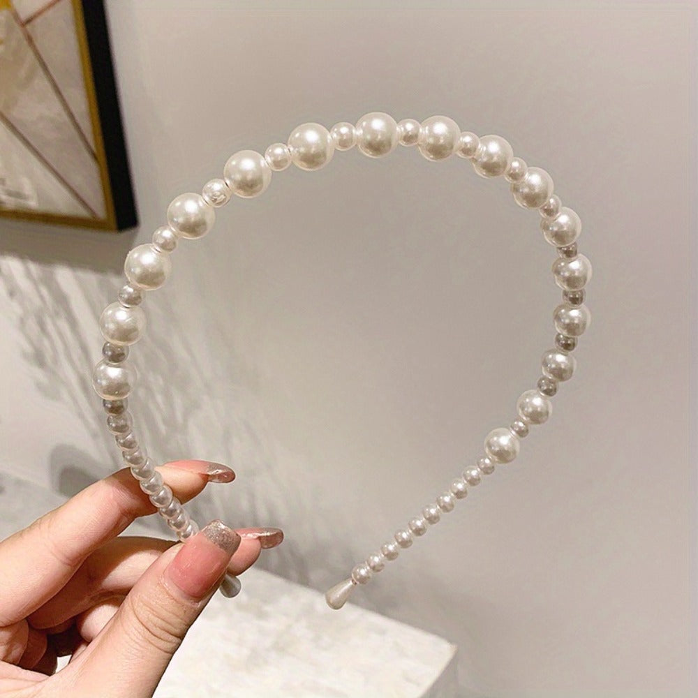 Headband for Women - Pearl Hair Bands 10pcs Set Elegant Imitation Pearl Hair Ties Mixed Styles - product detail view 7