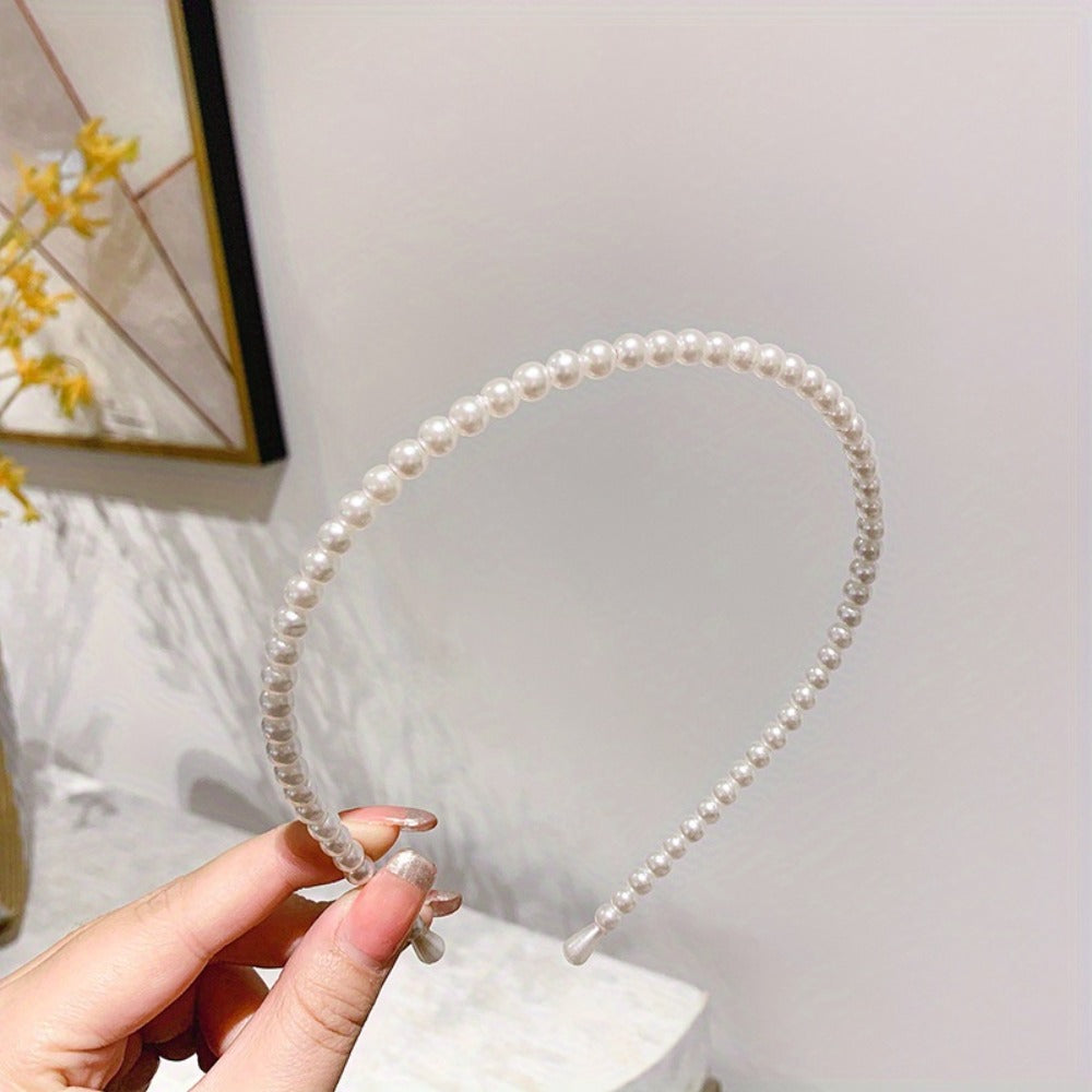 Headband for Women - Pearl Hair Bands 10pcs Set Elegant Imitation Pearl Hair Ties Mixed Styles - product detail view 10