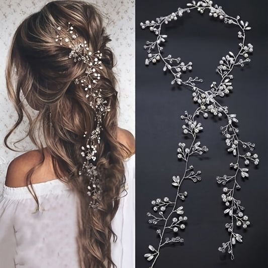 Headband for Women - Pearl Rhinestone Bridal Silver Soft Chain Imitation Pearl Hair Band - main product view