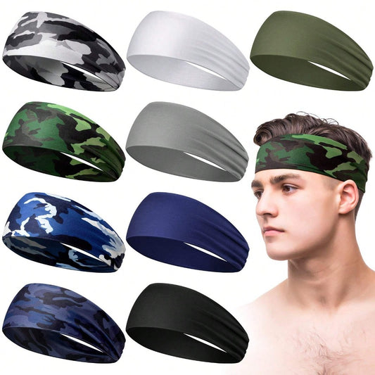 Headband for Women - Sport 9pcs Set Camo Print Sweatband Moisture-Wicking Wide 4.7x9.8 Inch for - main product view