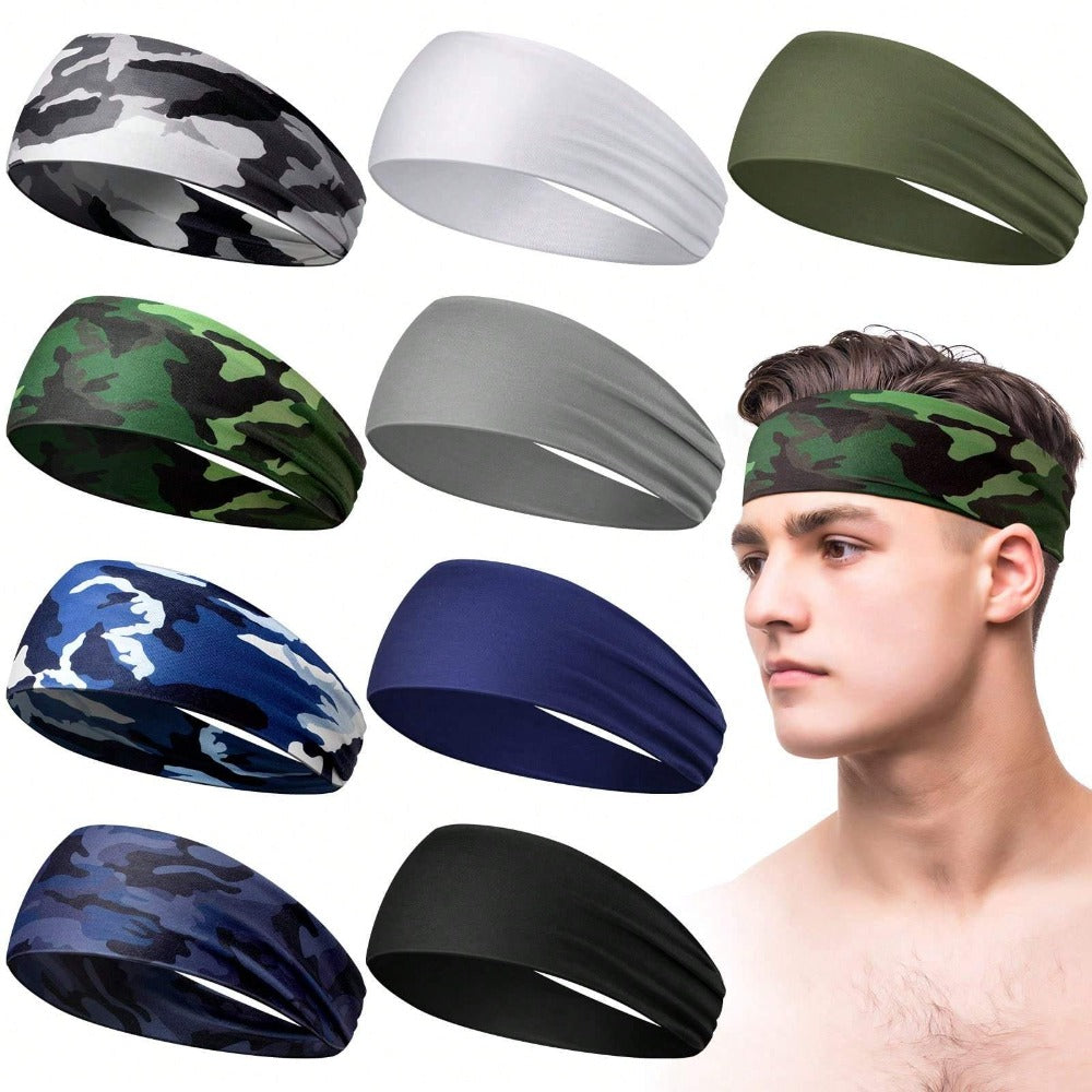 Headband for Women - Sport 9pcs Set Camo Print Sweatband Moisture-Wicking Wide 4.7x9.8 Inch for - product detail view 7