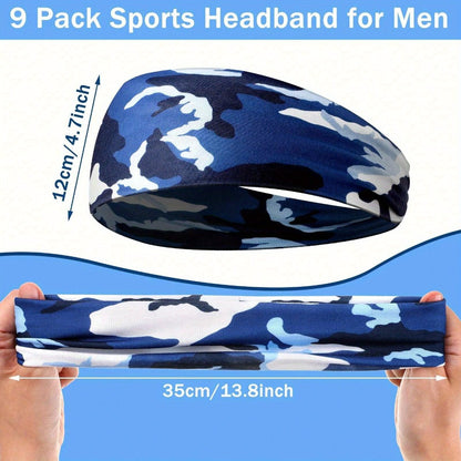 Headband for Women - Sport 9pcs Set Camo Print Sweatband Moisture-Wicking Wide 4.7x9.8 Inch for - product detail view 8