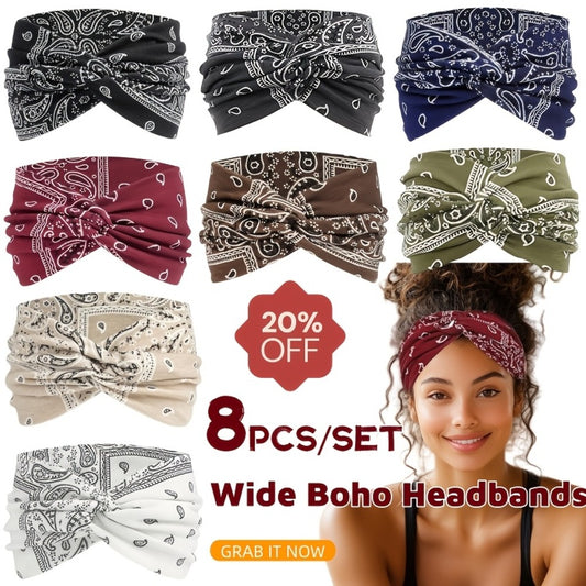 Headband for Women - Wide for 8 Pack Paisley Boho Elastic Sweat-Wicking Sports Band African - main product view