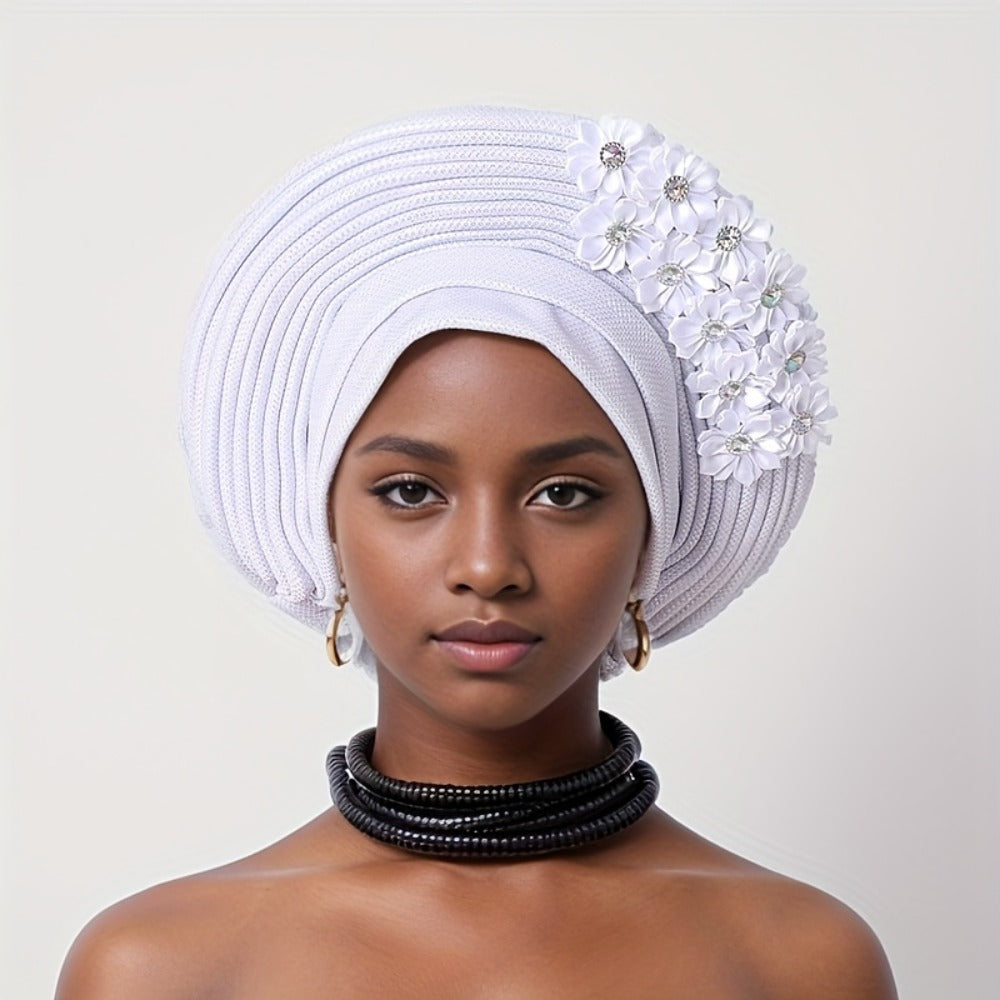 Headscarf - Aso Oke for Women - Handmade Elegant Nigerian Wedding Headwrap, African - product detail view 5