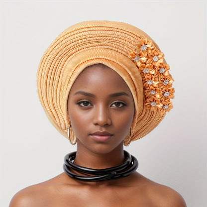 Headscarf - Aso Oke for Women - Handmade Elegant Nigerian Wedding Headwrap, African - product detail view 8