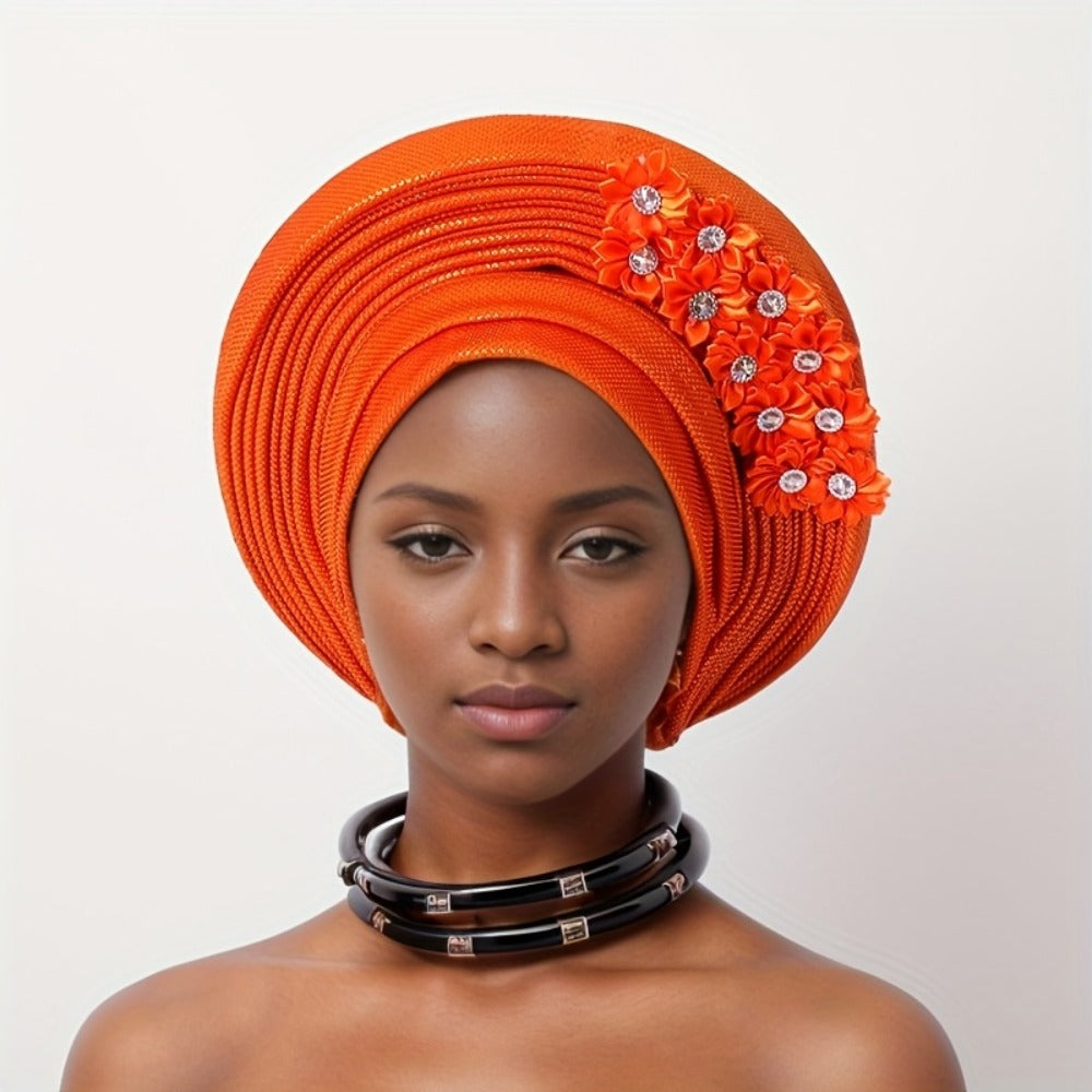 Headscarf - Aso Oke for Women - Handmade Elegant Nigerian Wedding Headwrap, African - product detail view 14