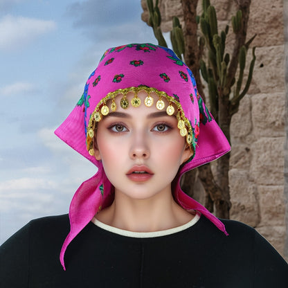 Headscarves & Bandanas - Peony Floral Headscarf with Golden Sequin Trim Lightweight Breathable - product detail view 8