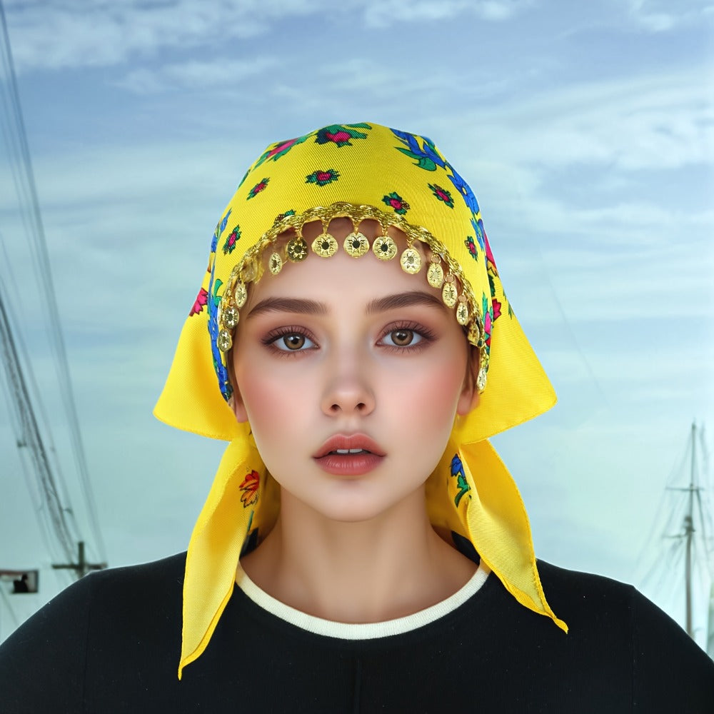 Headscarves & Bandanas - Peony Floral Headscarf with Golden Sequin Trim Lightweight Breathable - product detail view 19