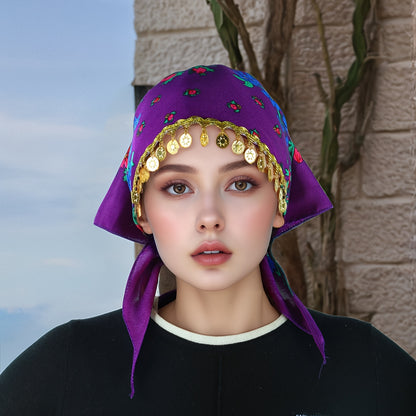 Headscarves & Bandanas - Peony Floral Headscarf with Golden Sequin Trim Lightweight Breathable - product detail view 38