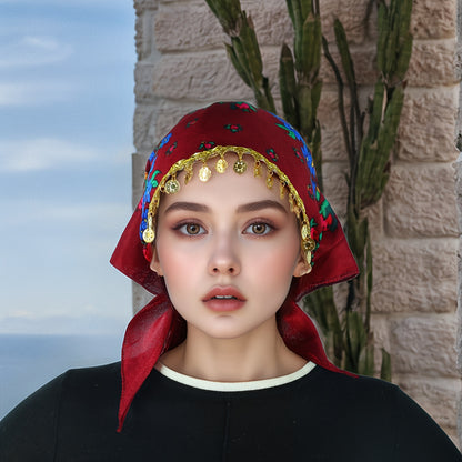 Headscarves & Bandanas - Peony Floral Headscarf with Golden Sequin Trim Lightweight Breathable - product detail view 42