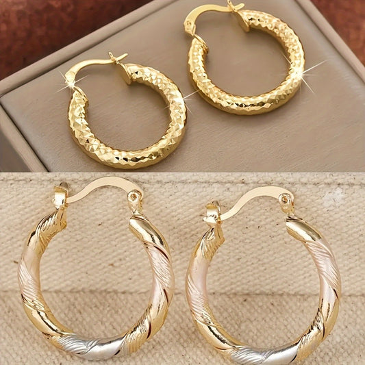 Hoop Earrings for Women - for Men 2 Pairs - Luxury Gold Copper Twist Huggie , Stylish Hip Hop - main product view