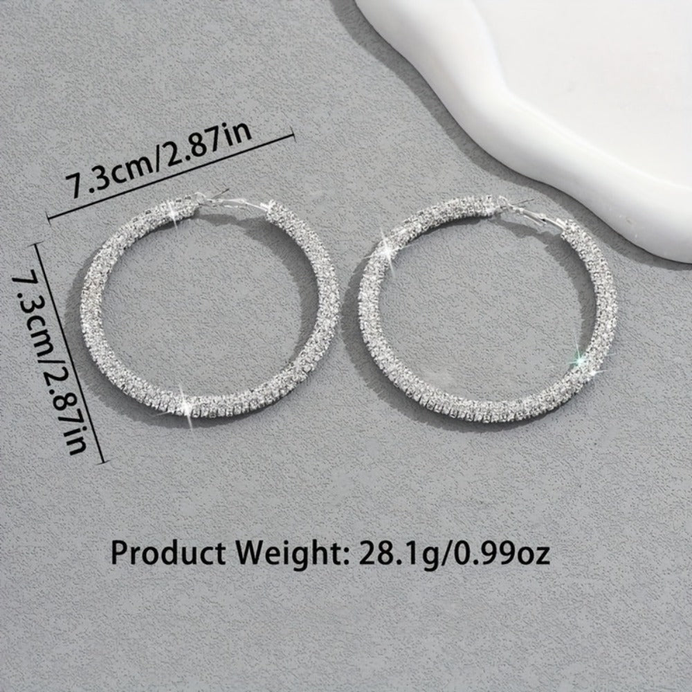 Hoop Earrings for Women - 925 Silver Crystal Hoop, Oversized Statement Pair - size chart 7.3cm/2.87in Product Weight:
